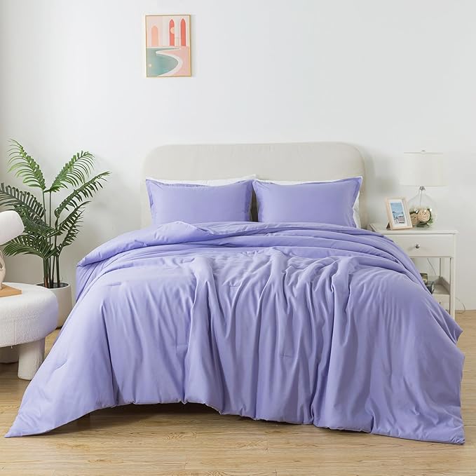 Lavender Purple Comforter Set Twin Size, Solid Luxury Down Alternative Soft Boho Bedding Comforter Set, Breathable Fluffy Microfiber Skin-friendly Comforter (68"x90") for All Seasons