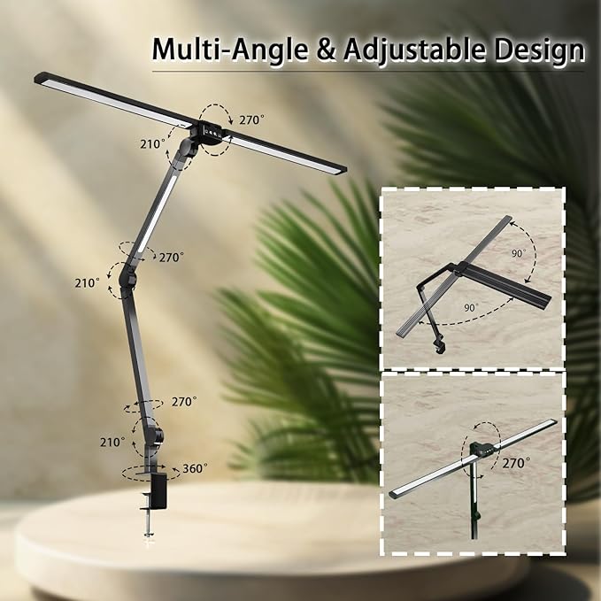 Desk Lamps for Home Office,3 Light Bars LED 4 Color Modes & 5 Brightness Table Lamp,24W Auto Off Timer Memory Function Drafting Desk Light with Clamp,Eye-Friendly Workbench Architect