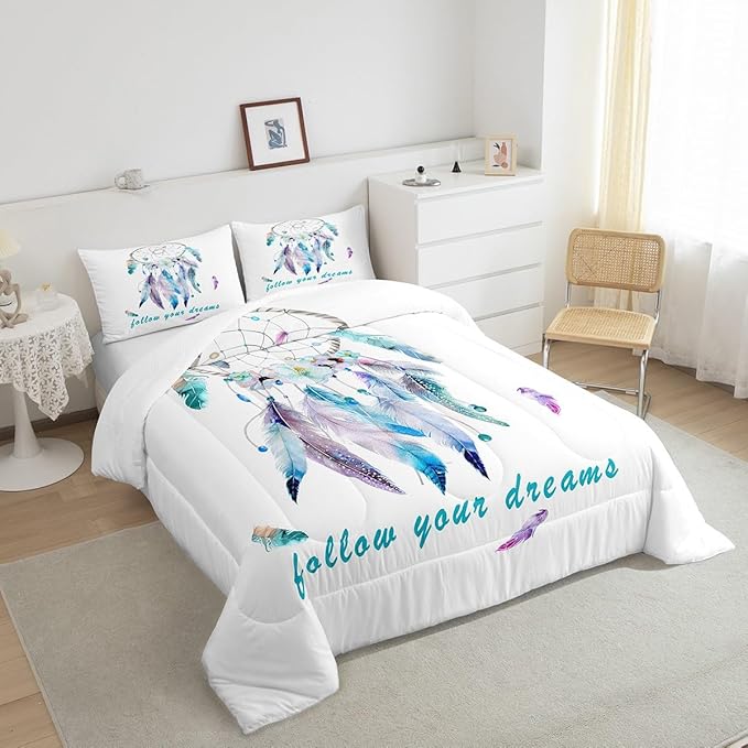 Dreamcatcher Comforter Set Boho Dream Catcher Bedding Set for Kids Boys Girls Teens Decor Indian Hippie Feather Print Comforter Native American Duvet Set 3Pcs King Size