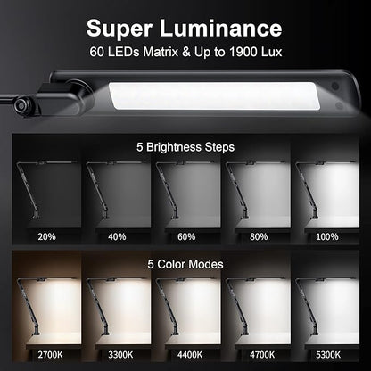 LED Desk Lamp with USB Charging Port, Evo Natural Spectrum,Professional Grade Adjustable Table Light with 6 Axis Swing Arm, Architect Desk Lamp for Painting, Reading, Home Office-Black