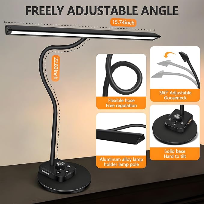 Piano Light for Grand / Upright Piano, Upgraded LED Piano Lamp with 5 Color Modes & USB Charging Port, Dimmable Gooseneck Piano Desk Lamp, Auto-Off Timer, Music Stand Light, Home Office Table Light