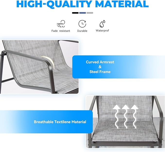 4 Piece Patio Outdoor Furniture Set with Strong Powder Coated Metal Frame One Love Seat, Two Single Chairs and one Table for Porch, Balcony, Backyad, Patio Conversation Set (Grey)