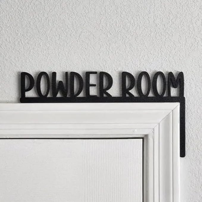 2025 New Year Gift - Cute Metal Door Topper Love You Bye Over Door Frame Decor Corner Sign Black Ornaments Wood Decorations Funny Christmas (Powder Room)