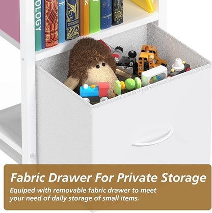 Narrow-Bookshelf-With-Storage-Drawer, 5-Tier Small Standing Book Shelf Organizer For Small Space, Tall Thin Bookcase Shelf For Bedroom Living Room Office, Wooden Shelving Unit Rack For Display