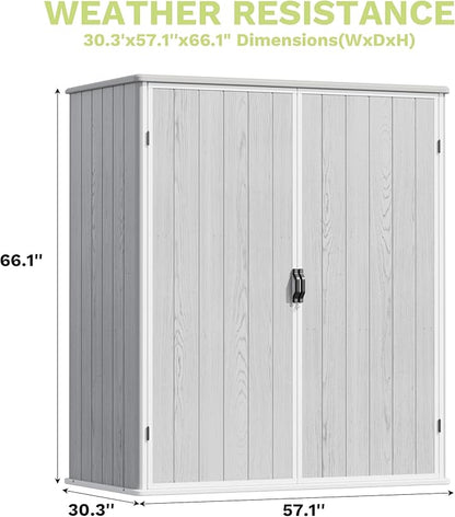 Devoko 5 x 3 Resin Outdoor Storage Shed with Floor - Waterproof Plastic Outdoor Tool Cabinet with Lockable Doors for Patio Furniture, Pool Accessories, Garden Tools (Light Gray)