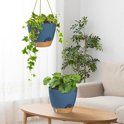 ZMTECH Hanging Planter 8 Inch, 2 Pack Hanging Baskets for Plants Indoor, Hanging Flower Pots with Drainage Hole, Visual Reservoir & Plant Hangers for Outdoor Garden Home Decor