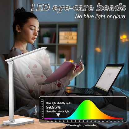 Bright Led Desk Lamp for College Dorm - Foldable Study Desk Light for Home Office, Modern Dorm Study Desk Lamps, 5 Light Mode Dimmable Brightness Eye-Caring Craft Task Lamp Desktop Lamp for Reading