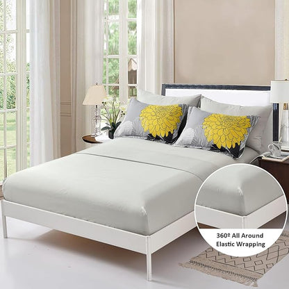 7 Pieces Bed in a Bag Comforter Set Yellow Floral Comforter Flowers Soft Microfiber Bedding Set King Size (1 Comforter 1 Flat Sheet 1 Fitted Sheet 2 Pillowshams 2 Pillowcases)