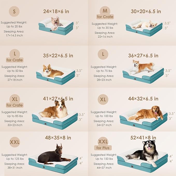 EHEYCIGA Orthopedic Dog Bed for Large Dogs, Waterproof Memory Foam, Turquoise Blue, 35"L x 22"W x 6.5"Th