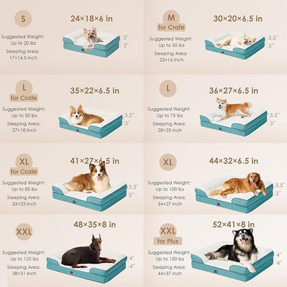 EHEYCIGA Orthopedic Dog Bed for Large Dogs, Waterproof Memory Foam, Turquoise Blue, 35"L x 22"W x 6.5"Th