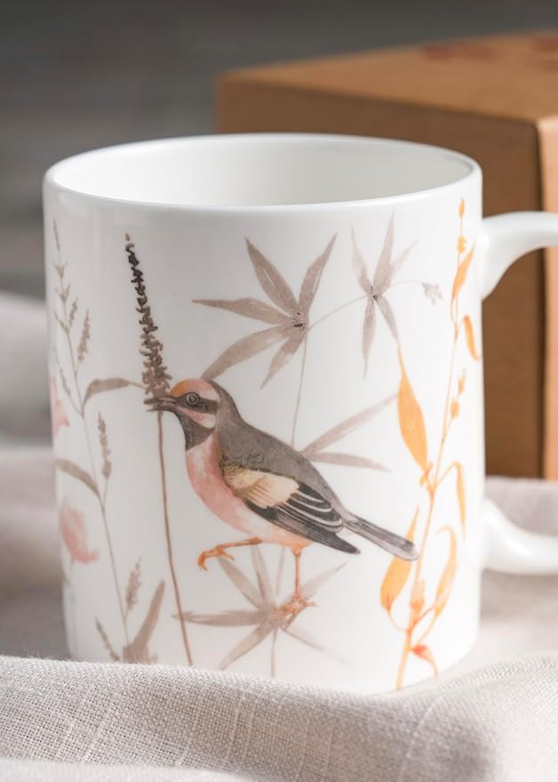 Maison d' Hermine Coffee Mug with Handles Tea Cups (15 Ounce, Pack of 1) | Fine Bone China Coffee Mugs for Hot Beverages Cappuccino Latte Home Spring Summer -Meadow Florals - Beige - Meadow Sunrise
