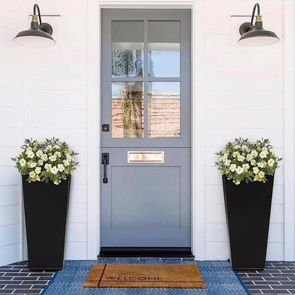 Metallic Taper Planter, 26 Inch Tall Tapered Planter for Front Porch, Patio, Deck, Garden Indoor/Outdoor Tree Planters, Set of 2 Black with Copper Hand Brushed Rim