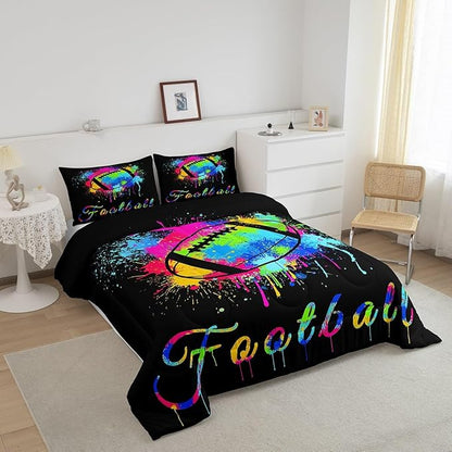 Feelyou Kids Football Comforter Set King Size Rugby Sports Game Bedding Set for Boys Girls Teens Bedroom Decor Tie Dye Comforter Women Men Soccer Player Duvet Set with 2 Pillow Case