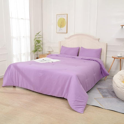 Lavender Purple Comforter for Queen Size Bed, Full Modern Bedding Set for Girls, Soft & Lightweight Chic Microfiber Bed Sets, 3 pcs-1 Comforter & 2 Pillowcases (90"x90")