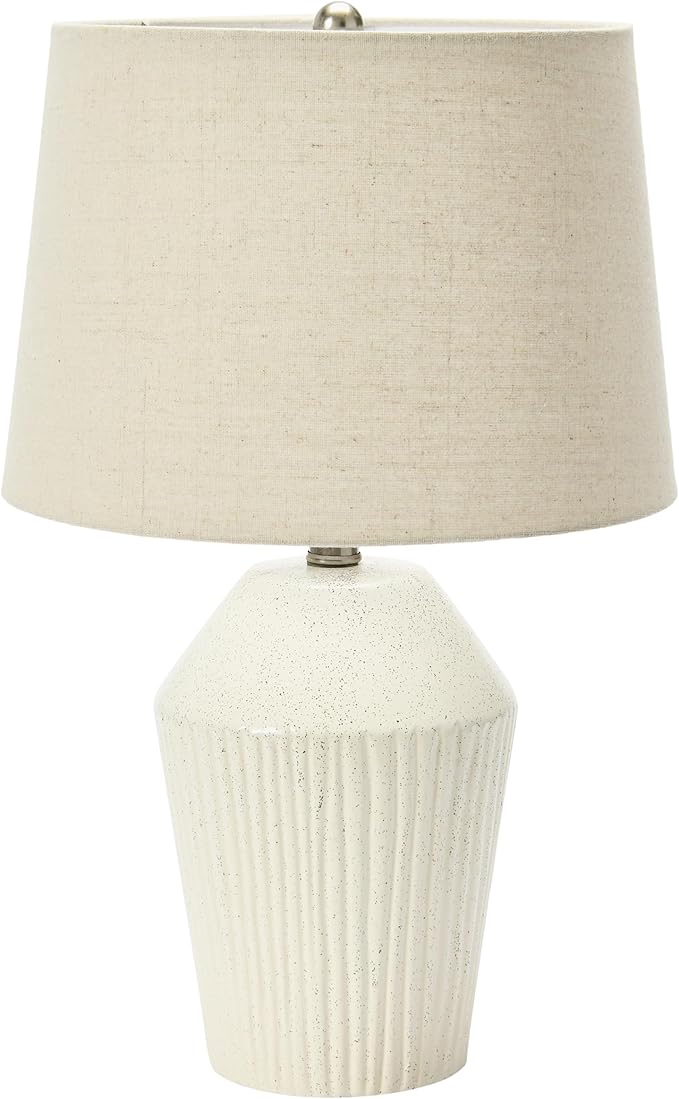 Creative Co-Op 13" Round Stoneware Desk Lamp, White