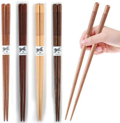 Reusable Chopsticks，GLAMFIELDS Japanese Natural Wooden 5 Pairs Hand-Carved Classic Style Lightweight Safe Chop Sticks 8.8 Inch/22.5cm Gift Set