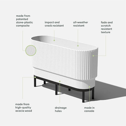 Veradek Demi Series Raised Long Planter for Indoor/Outdoor Use | Made from Plastic & Stone w/Wooden Stand | Modern Patio Décor for Flowers/Shrubs