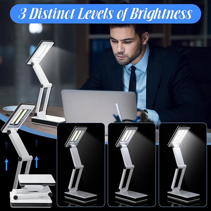 6 Pcs Foldable LED Desk Lamp with USB 3 Adjustable Brightness Portable Rechargeable Light Folding 240 Lumens Touch Control Table Lamp for Travel Reading Home Office, Battery and USB Powered
