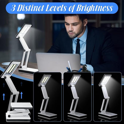 6 Pcs Foldable LED Desk Lamp with USB 3 Adjustable Brightness Portable Rechargeable Light Folding 240 Lumens Touch Control Table Lamp for Travel Reading Home Office, Battery and USB Powered