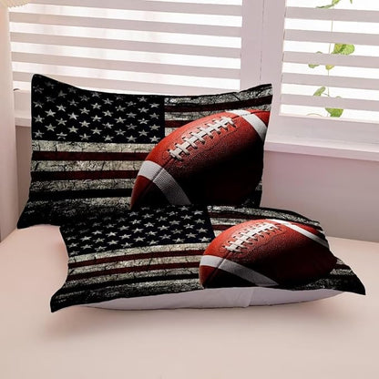 American Football Comforter Set for Boys Teens,Kids Sports Bedding Set Queen Size,USA Flag Football Printed Bedroom Sets with 2 Matching Pillow Shams