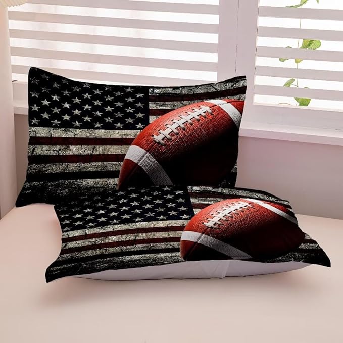 American Football Comforter Set for Boys Teens,Kids Sports Bedding Set Twin Size,USA Flag Football Printed Bedroom Sets with 2 Matching Pillow Shams