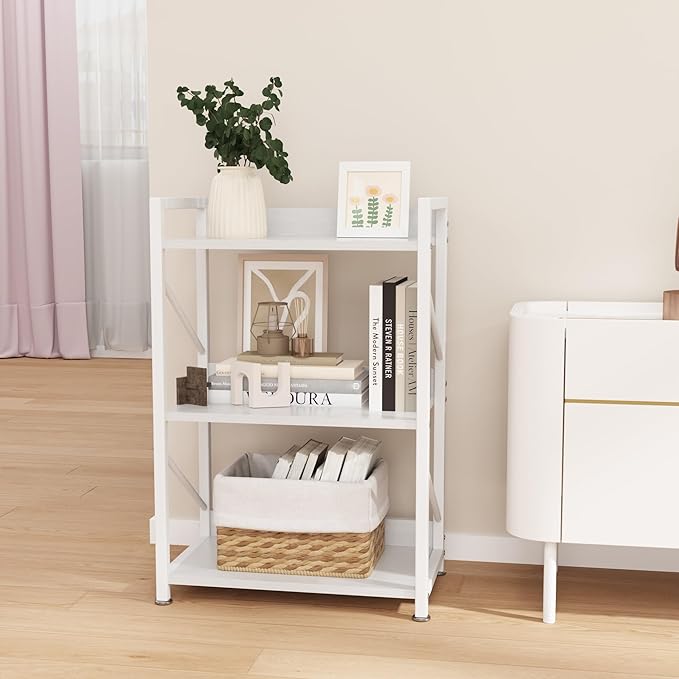Small Bookshelf for Small Spaces,Modern 3 Tier Bookcase Night Stand, Narrow Book Shelf Organizer, Small Shelf Open Display Rack for Bedroom, Living Room, Home Office(White)