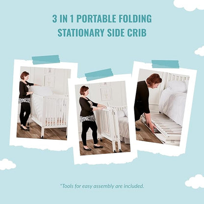 3 in 1 Portable Folding Stationary Side Crib in Espresso, Greenguard Gold Certified , 41x26x40 Inch (Pack of 1)