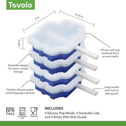 Tovolo Truck Popsicle Mold Pack of 4 Silicone Ice Pop Makers with Sticks for Kids, Stackable Construction Vehicle Shaped Frozen Treats, BPA Free Dishwasher Safe Truck Molds for Popsicles