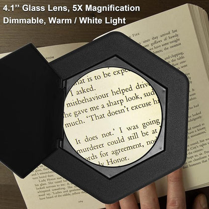 Magnifying Glass with Light and Stand, Dimmable LED Magnifier Desk Lamp with Clamp, 3 Color Modes, Hands Free Magnifying Lights for Close Work, Repair, Swing Arm Magnifying Work Light with Base