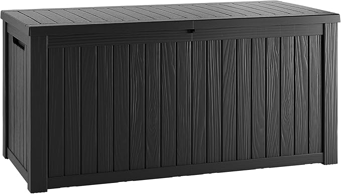 TARKARI 200 Gallon Lockable Resin Deck Box, Waterproof & UV-Resistant Outdoor Storage Box for Outdoor Cushion Storage, Garden Tools & Pool Accessories Storage, Black