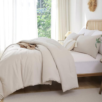 ROSGONIA Beige Twin Comforter Set for College Girls Boys, 1 Boho Comforter & 1 Pillowcase, All Season Kids Comforter Sets Lightweight Dorm Bedding