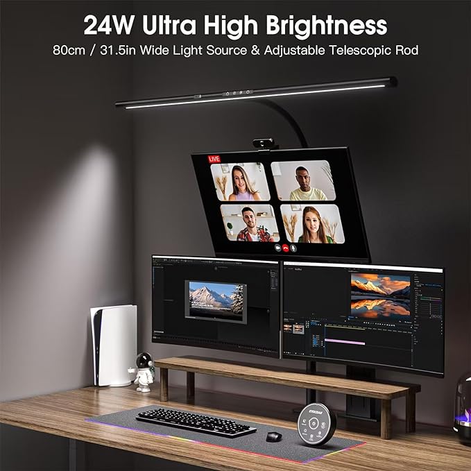 Desk Lamp, 31.5" LED Desk Lamp for Home Office,Gesture Sensing Control Desk Light, Dimmable & Color Temperature, Eye-Caring Office Lamp, Brightest Architect Lamp for Screen/Workbench