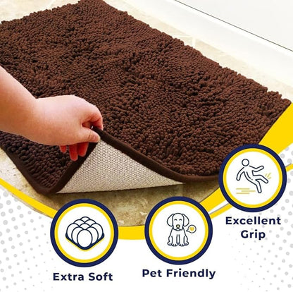 Muddy Mat® Shown on TV – Super Absorbent Microfiber Dog Door Mat for Muddy Paws, Non-Slip Washable Pet Rug, Quick Dry Chenille Entryway Carpet, Machine Washable Indoor Outdoor mat, Brown 28"x18"