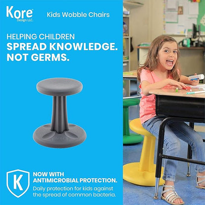 Kore Kids Junior Wobble Chair - Flexible Seating Stool for Classroom, Elementary School, ADD/ADHD - Made in The USA - Junior- Age 8-9, Grade 3-4, Grey (16in)
