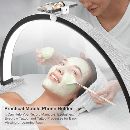 Half Moon Light for Nail Desk, 30 in 40W Half Moon Table Lamp Nail Desk Lamp with Phone Holder for Nail Tech, Beauty, Eyelashes, Tattoos, Crafts, Lash Lamp with Touch Brightness Adjustment