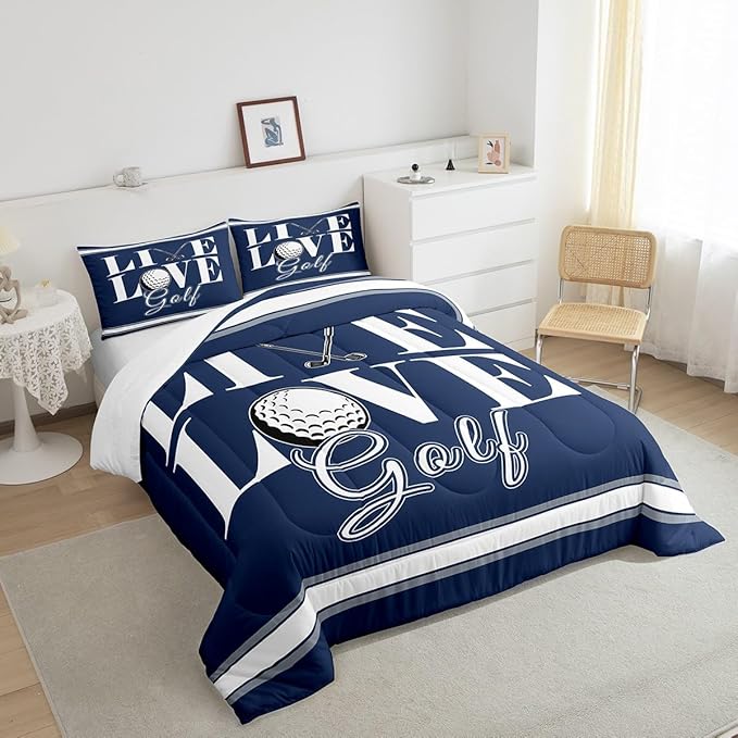 Feelyou Golf Print Bedding Set Queen Size Ball Gaming Comforter Set for Kids Boys Girls Decor Sports Theme Comforter Microfiber Golf Ball Duvet Set Bedroom Quilt Set