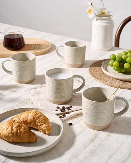 famiware Coffee Mugs Set of 4, 13 oz Mug Set, Ceramic Cup Set with Handle for Coffee, Tea, Cocoa, Milk, Constellation Series, Beige