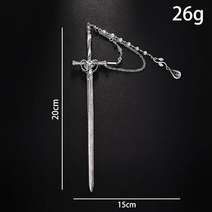 Sword Tassels Hair Pins for Women - Black Long Ancient Style Tassels Metal Chopsticks Chinese Hair Sticks Pin Decorative Black Medieval Renaissance Chinese Hair Accessories for Women Jewelry