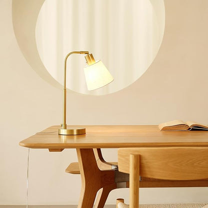 Globe Electric 61000057 16" Desk Lamp, Matte Brass Finish, White Linen Shade, Pivot Joint, On/Off Rotary Switch on Socket, E26 Base Bulb, Lamp for Living Room, Home Office, Home Improvement