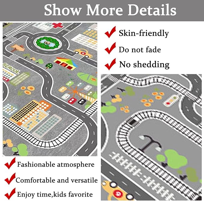 Kids Rug Play Mat Great for Playing with Cars and Toys,Educational Kid Road and Traffic City Life Carpet,Children Baby Fun Throw Rug for Bedroom Play Room,71X106Inch/180X280CM