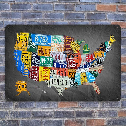 Funny Metal Tin Sign Vintage Usa Map License Plate Sign Garage Decor Map Poster License Plate Map Of The United States Usa Signs Garage Bar Home Office License Plate Decor