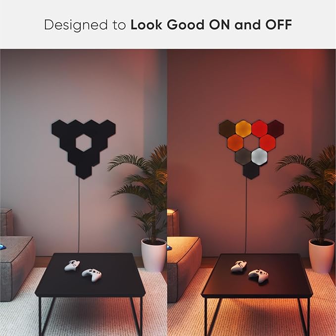 Nanoleaf Shapes WiFi and Thread Smart RGBW 16M+ Color LED Dimmable Gaming and Home Decor Wall Lights Smarter Kits (Black Hexagons Smarter Kit (9 Pack))