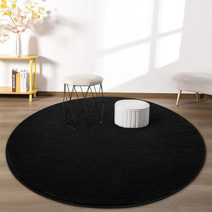Round Area Rugs for Bedroom Living Room, 4x4 Black Super Soft Comfy Thickened Memory-Foam Indoor Circle Carpet, Modern Aesthetic Minimalist Carpet for Boys Girls Adults Nursery Home Décor