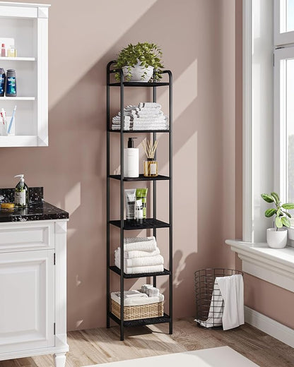 Bookcase Bookshelf, Narrow Book Shelf, Industrial Coner Shelf Storage Organizer, Slim Shelving Unit for Home Office, Living Room, Bedroom, Kitchen, 6-Tier Black BC24604B