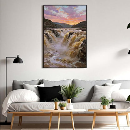 The surging waterfall scenery in the canyon is suitable for posting in the living room bedroom and office landscape posters