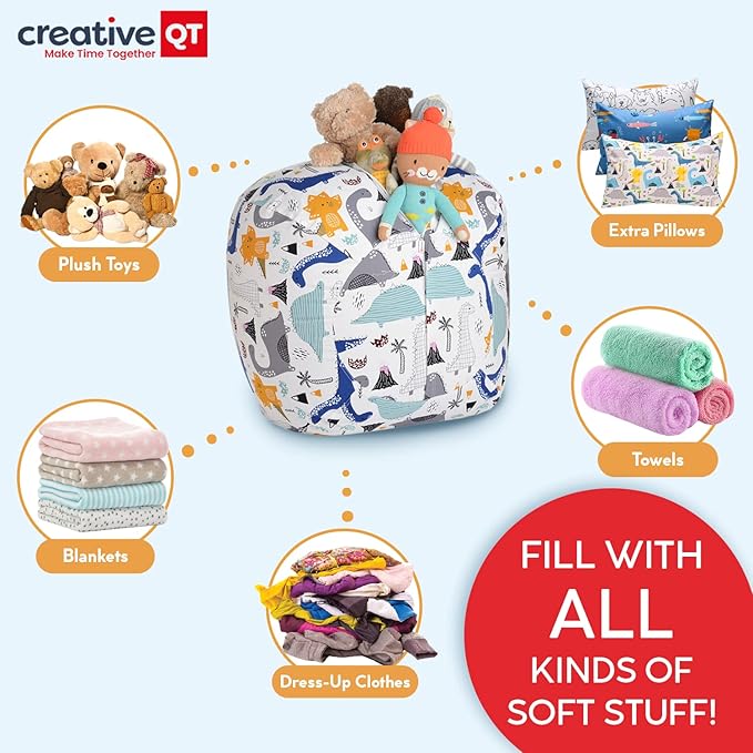 Creative QT Stuff ’n Sit Large 33’’ Bean Bag Storage Cover for Stuffed Animals & Toys – Hot Pink Corduroy – Toddler & Kids’ Rooms Organizer – Beanbag Makes Great Plush Toy Hammock Alternative