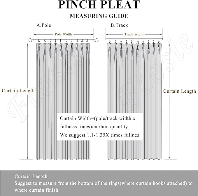 100% Blackout Linen Textured Drapes for Bedroom Pinch Pleated Curtains for Track System Portable Drapery for Sliding Glass Door/Storage/Space Room Divider, 70" Wx96 L, 1 PC, Silver Grey