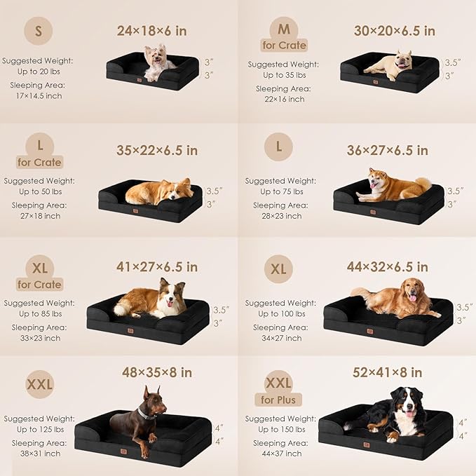 EHEYCIGA Orthopedic Dog Beds for Large Dogs, Waterproof Memory Foam Large Dog Bed with Sides, Non-Slip Bottom and Egg-Crate Foam Large Dog Couch Bed with Washable Removable Cover, Black