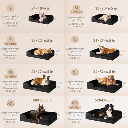 EHEYCIGA Orthopedic Dog Beds for Large Dogs, Waterproof Memory Foam Large Dog Bed with Sides, Non-Slip Bottom and Egg-Crate Foam Large Dog Couch Bed with Washable Removable Cover, Black