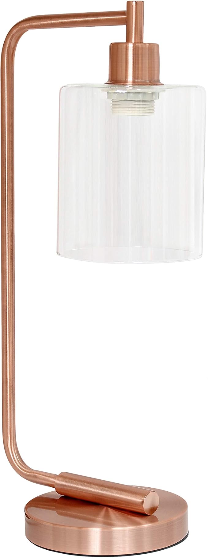 Simple Designs LD1036-RGD Bronson Antique Style Industrial Iron Lantern Desk Bedside Glass Shade Table Lamp, Rose Gold